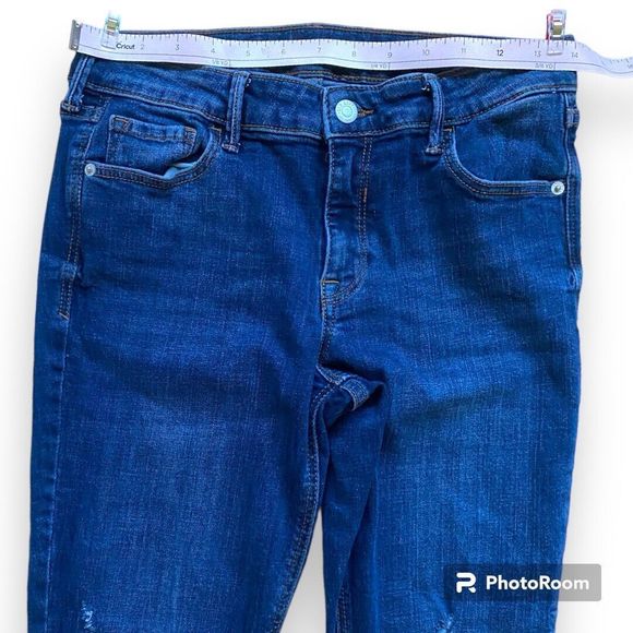 Old Navy Jeans Womens 6 Mid Rise Rockstar Super Skinny Distressed Blue Denim - Picture 6 of 8